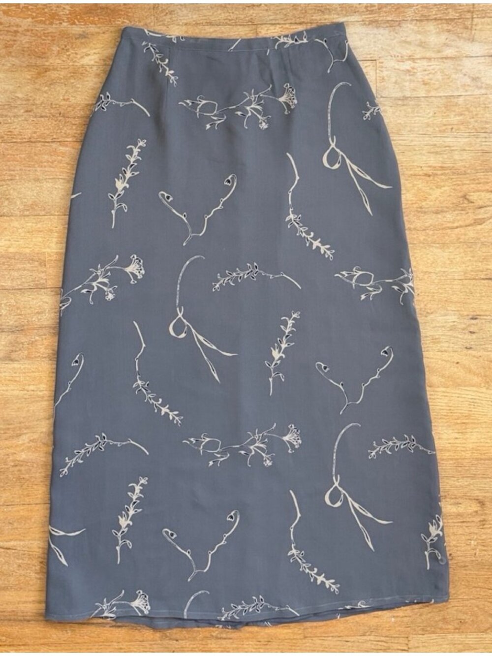 Vintage Floral Washable Silk Maxi Skirt Size Small 8 27" Waist 1990s Gray Crepe
